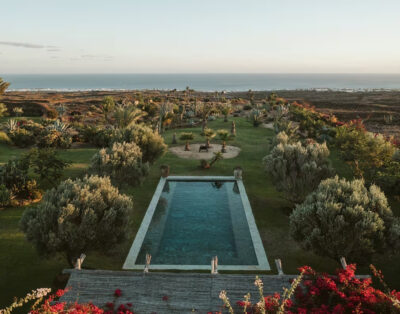 Tropical garden and pool in a natural setting.