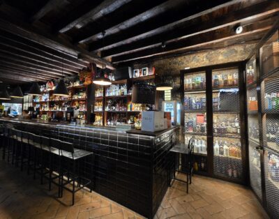 Modern and alternative bar with beer counter and outdoor area